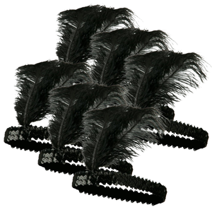 6x 1920s FLAPPER HEADBAND Headpiece Feather Sequin Charleston Costume Party BULK Black