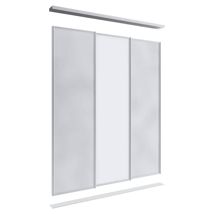 Lugna 2100 x 1800mm Clear Anodised 2 Mirror 1 Melamine Wardrobe Triple Sliding Doors