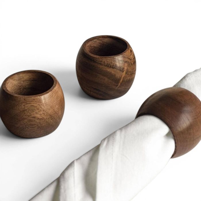 Sleek Handmade Mango Wood Napkin Rings (set Of 2)