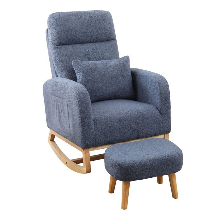 Levede Rocking Chair Armchair Sherpa with Footstool Navy Blue