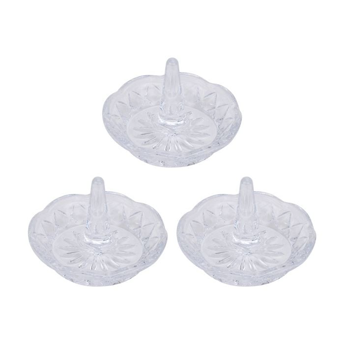 3PK Annabel Trends Glass Jewellery/Ring Luxe Round Holder Organiser Clear