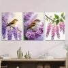 3pcs Beautiful Bird and Flower Purple Floral Print 100% Australian Made 3 x 40x60cm (Metal Print)