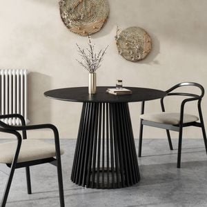 Solid Wood Dining Table with Slatted Base Black 110*110*75cm