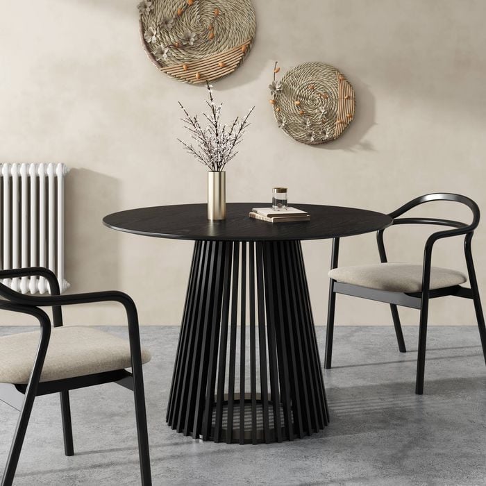 Solid Wood Dining Table with Slatted Base Black 110*110*75cm
