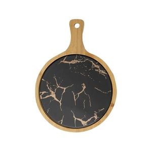 SOGA 30cm Black Circle Wood Serving Tray