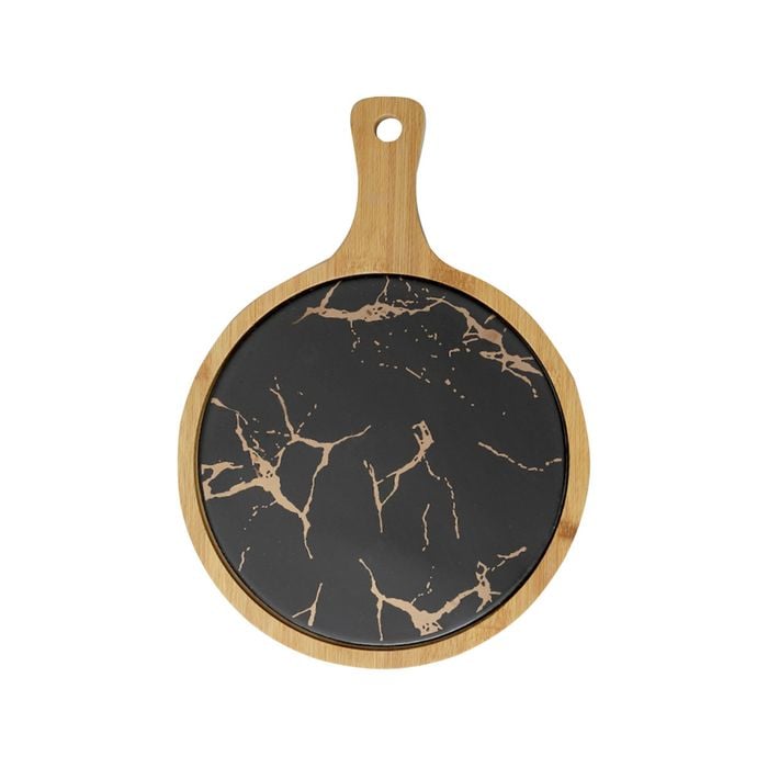 SOGA 30cm Black Circle Wood Serving Tray