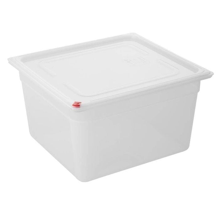 Hygiplas Food Storage Container Click Pp 2/3 Gn 16.1l 200mm With Lid And Colour Clips 4 Pack Commercial Kitchen Storage