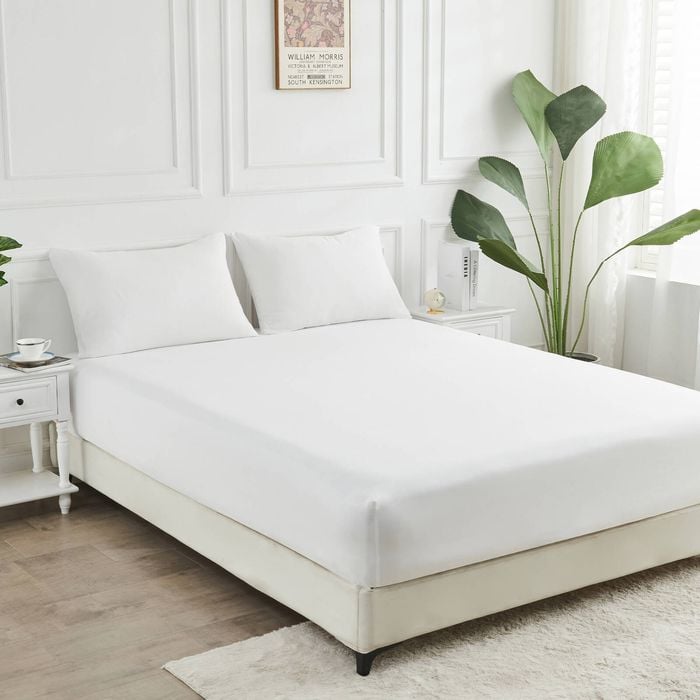 LINENOVA Bamboo 40cm Deep Pocket Bed Sheets Soft Fitted Sheet - Single，White
