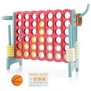 Costway Giant 4 In A Row Connect Four Board Game Set W/basketball Hoop & Toss Ring Pink