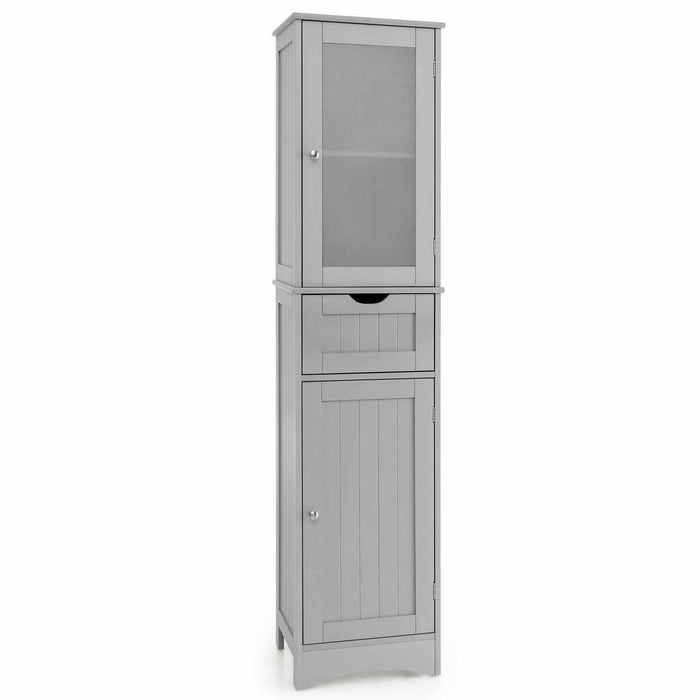 Costway 170 cm Storage Cabinet Sideboard Drawer Frosted Glass Grey