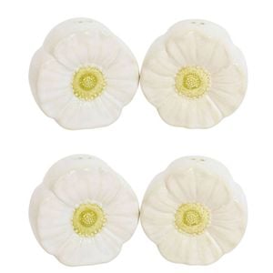 2x 2pc Urban Ceramic Flower Salt and Pepper Shakers Set 8x7cm White/Yellow