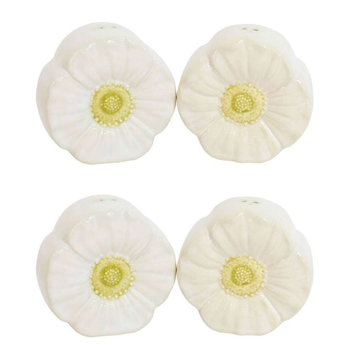 2x 2pc Urban Ceramic Flower Salt and Pepper Shakers Set 8x7cm White/Yellow