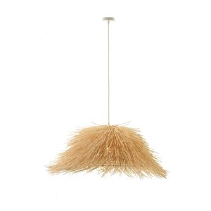 Lexi Lighting Harley Rattan Pendant Light Natural Shade Cream Iron Base 92cm