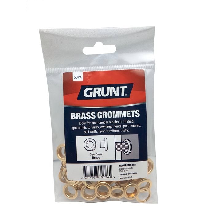 Grunt 8mm Brass Plated Grommet Webbing Accessory - 50 Pack