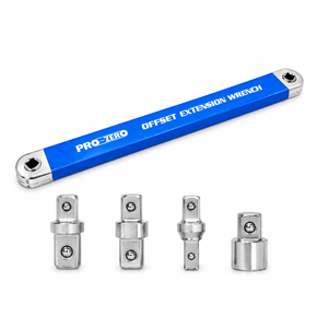 Provecta 39cm Offset Ratchet Wrench Extender Set with 4 Drive Adapters Long Reach Socket Tool