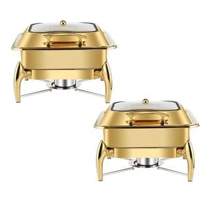 SOGA 2X Gold-Plated Square Stainless Steel Chafing Dish