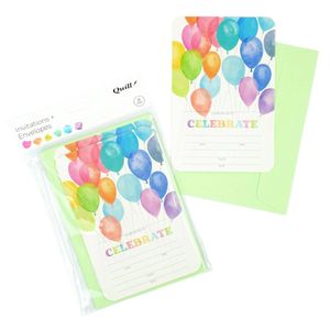 Quill Party Invitation Card & Envelope 8pk (Balloons)