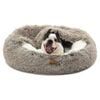 Charlie's Snookie Faux Chinchilla Hooded Donut Calming Dog Bed Grey - Small