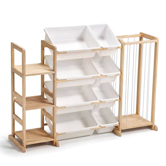 Playpals Toy Storage Organizer w/ Stuffed Animal Storage Wooden Side Shelf Toy Bin Organizer