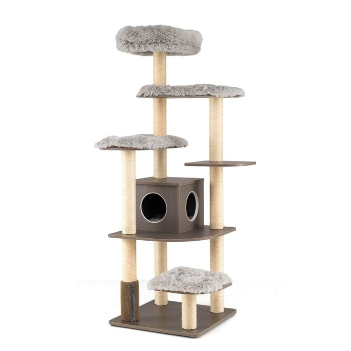 Costway 179cm Wooden Cat Tree 7-layer Sisal Scratching Posts Tower Grey