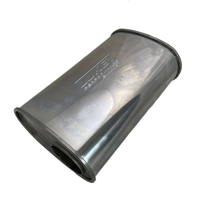 Lukey 3" Performance Muffler Offset/centre - 9" X 5" Oval, 14" Long, 430 Ss (straight Pipe)