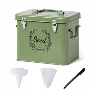 Toque Seed Storage Box Seed Organiser with 3 Compartments Metal Dark Green