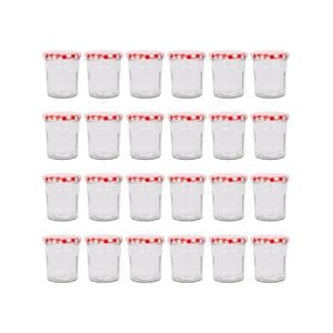 Argon Tableware 250ml Glass Jam Jars With Airtight Red Gingham Lids - Set Of 24 Empty Screw Top Kitchen Storage Preserving Jar