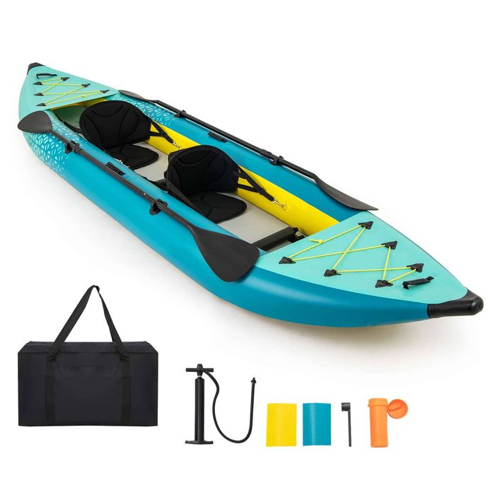 Costway 2-person Inflatable Kayak Set W/aluminium Oars Padded Boat Blue