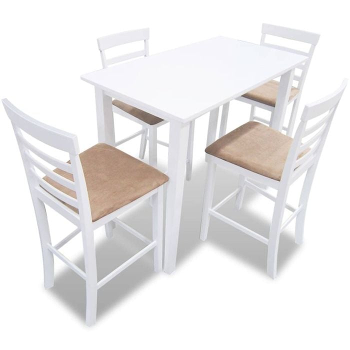 vidaXL White Bar Table and 4 Bar Chairs Set Kitchen Dining Furniture