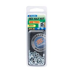 Zenith M4 Zinc Plated Hex Half Nut - 30 Pack