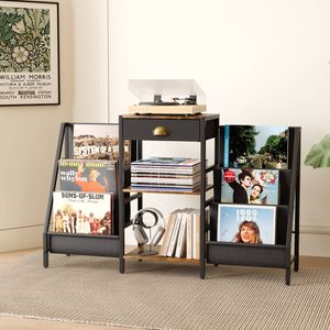 Advwin Storage Record Player Stand Up to 200 Albums Walnut