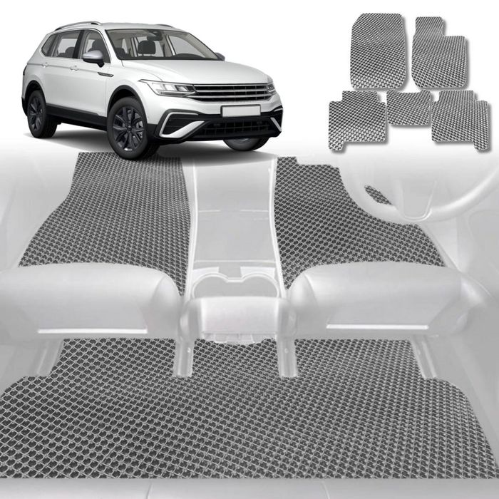 6D Diamond Car Floor Mats for VolksWagen Tiguan 2016-2023-Full Set-Grey-Outback GT