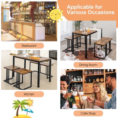 Costway 4pcs Dining Table Set Wooden Kitchen Restaurant - Bunnings ...
