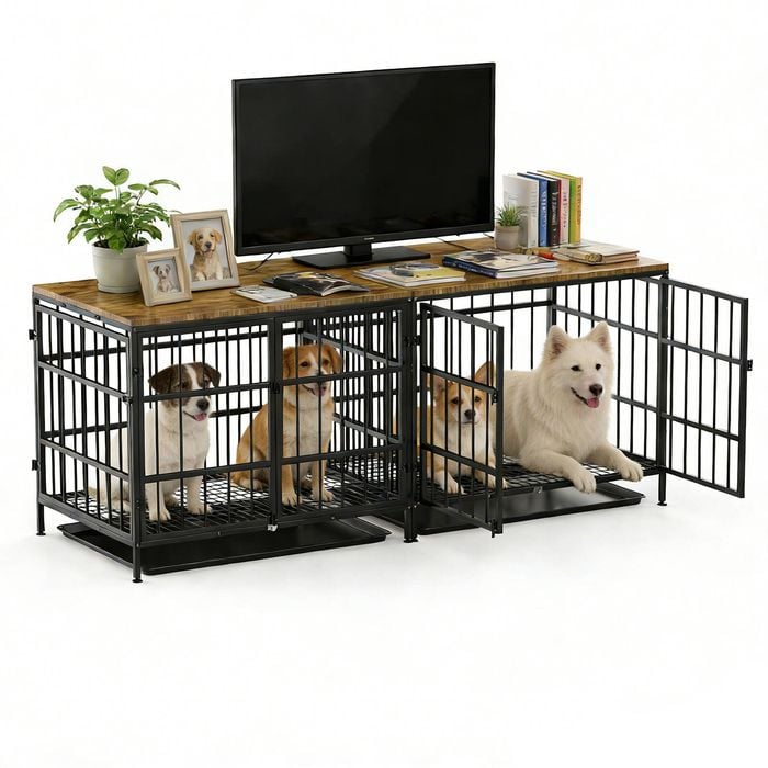 Advwin Dog Crate Furniture Heavy Duty Pet Crate TV Unit Cabinet