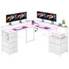Ufurniture L Shape Computer Desk with Led Lights Power Outlet Corner Gaming Desk with Storage Fabric Drawer and Monitor shelf