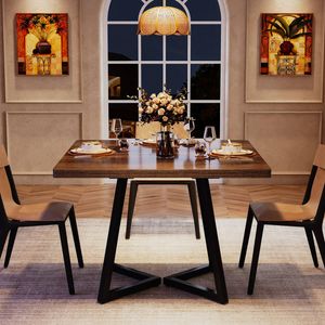 OAKORY 80cm Square Wood Dining Table for 4 Compact with Metal Frame