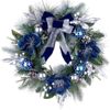 Lifebay Large Artificial Christmas Wreath with Blue Bow