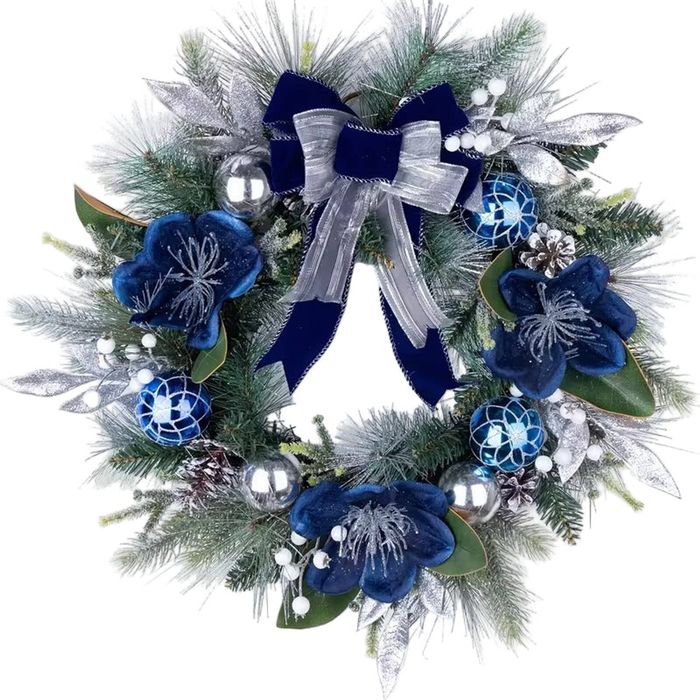Lifebay Large Artificial Christmas Wreath with Blue Bow