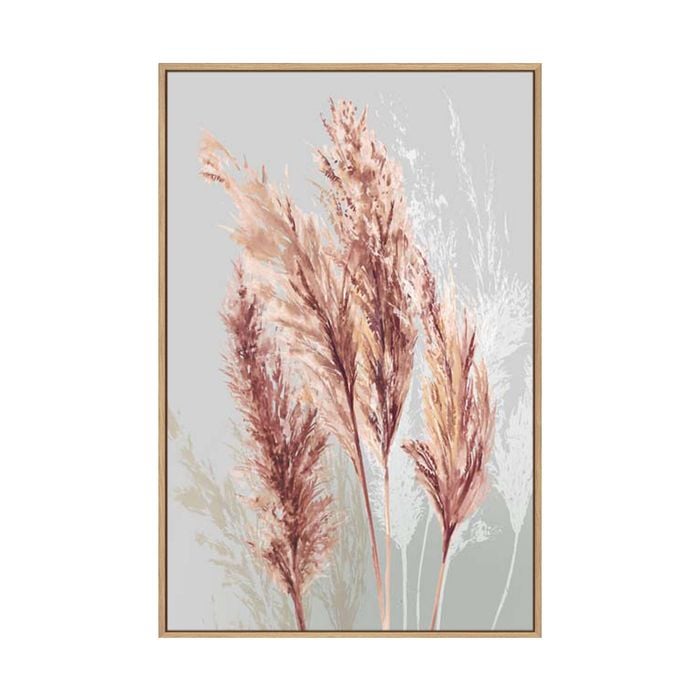 Artey | Blushing Pomp Grass II - Framed Canvas - Natural Frame - 110 x 165cm