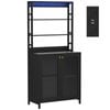 Ufurniture 170cm Tall Wine Bar Cabinet with Power Outlets  LED Lights Glass Adjustable Shelf Black