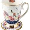 Roses & Butterflies Navy Floral Decorative Mug & Coaster Set 360ml