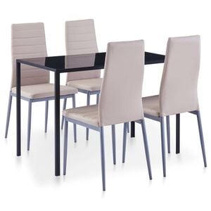 vidaXL 5 Pieces Dining Set Cappuccino 4 Chairs Tempered Glass Kitchen Table