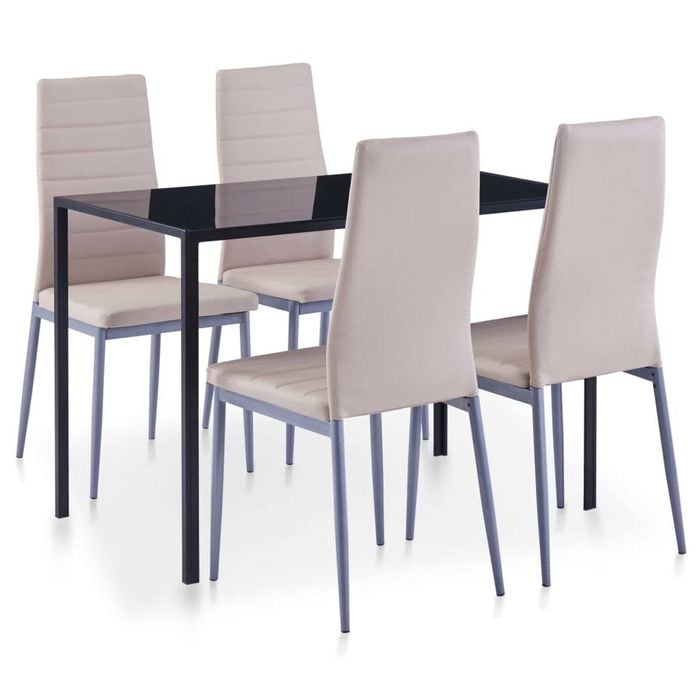 vidaXL 5 Pieces Dining Set Cappuccino 4 Chairs Tempered Glass Kitchen Table