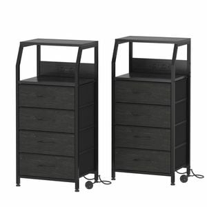 Ufurniture Set Of 2 Nightstand 4 Fabric Drawers Bedside Table With Charging Station For Bedroom Living Room Black