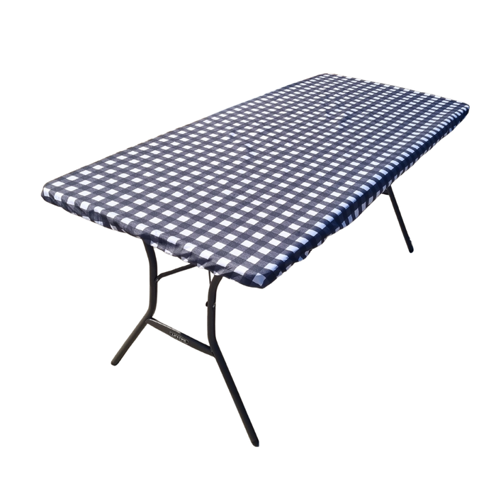 Fitted Waterproof Tablecloth - Black & White Gingham