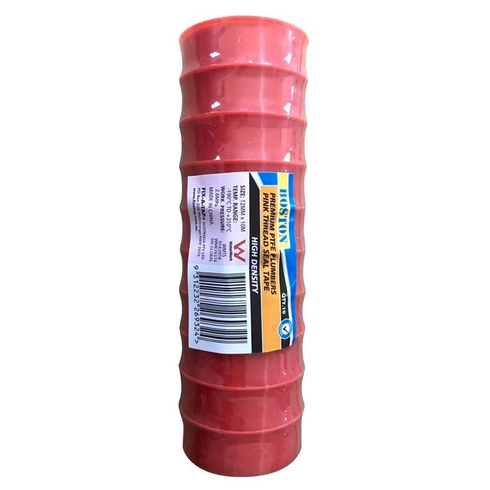 BOSTON 12mm x 10m Pink PTFE Plumbers Premium Thread Seal Tape - 10 Pack