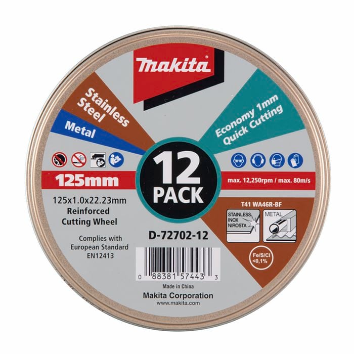 Makita 125 x 1 x 22.23mm Inox Cutting Disc - 12 Pack