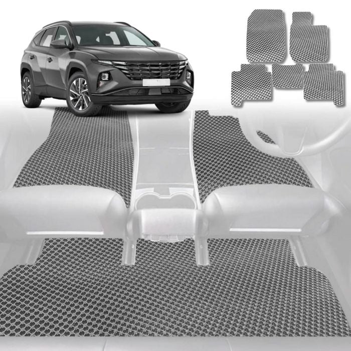 6D Diamond Car Floor Mats for Hyundai Tucson 2021-Current-Full Set-Grey-Outback GT