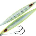 40gm Storm Gomoku Kensaki Jig Pre-Rigged With Twin VMC Assist Hooks - UV Chartreuse Glow Zebra