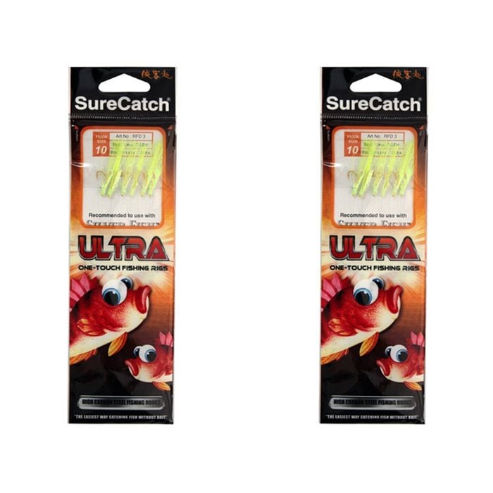2x Surecatch Ultra Sabiki Bait Rig w/Green Tinsel 18lb Leader Hook- Size 14